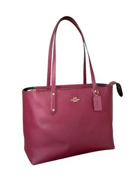 Coach Central Tote Bag Red Polished Pebbled Leather